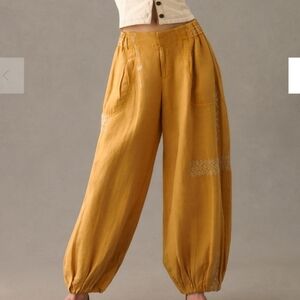 Anthropologie Embroidered Barrel Pants Women Large Mango Orange Pants  Sparkle 2